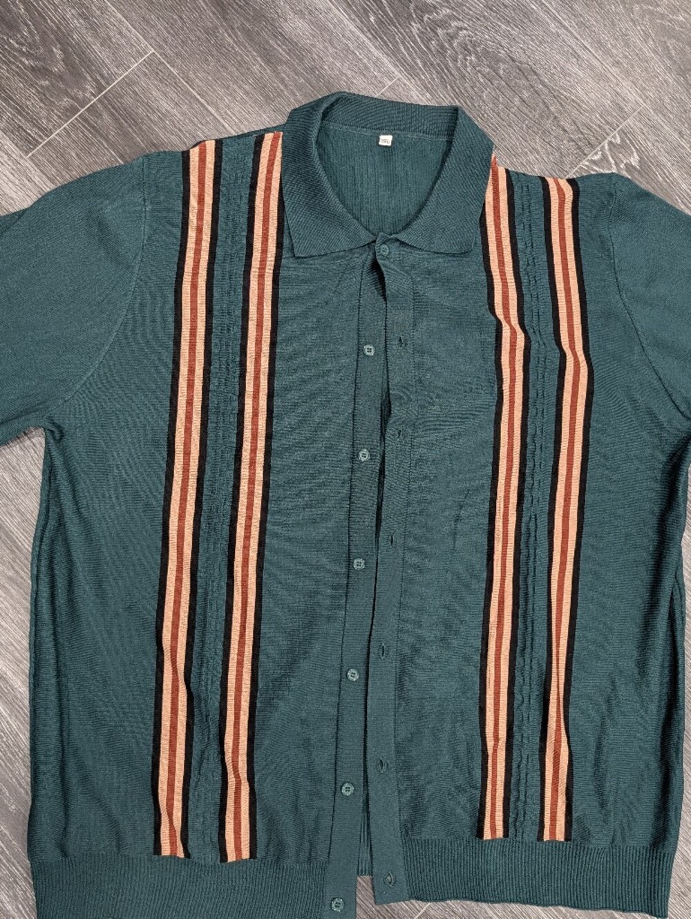Men's Teal Knit Button-Up Cardigan with Stripe Detail